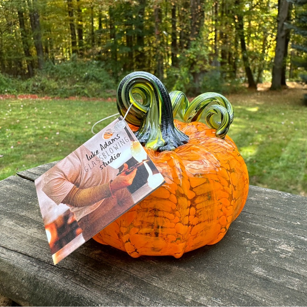 Mini Brilliant Yellow Glass Pumpkin NWT